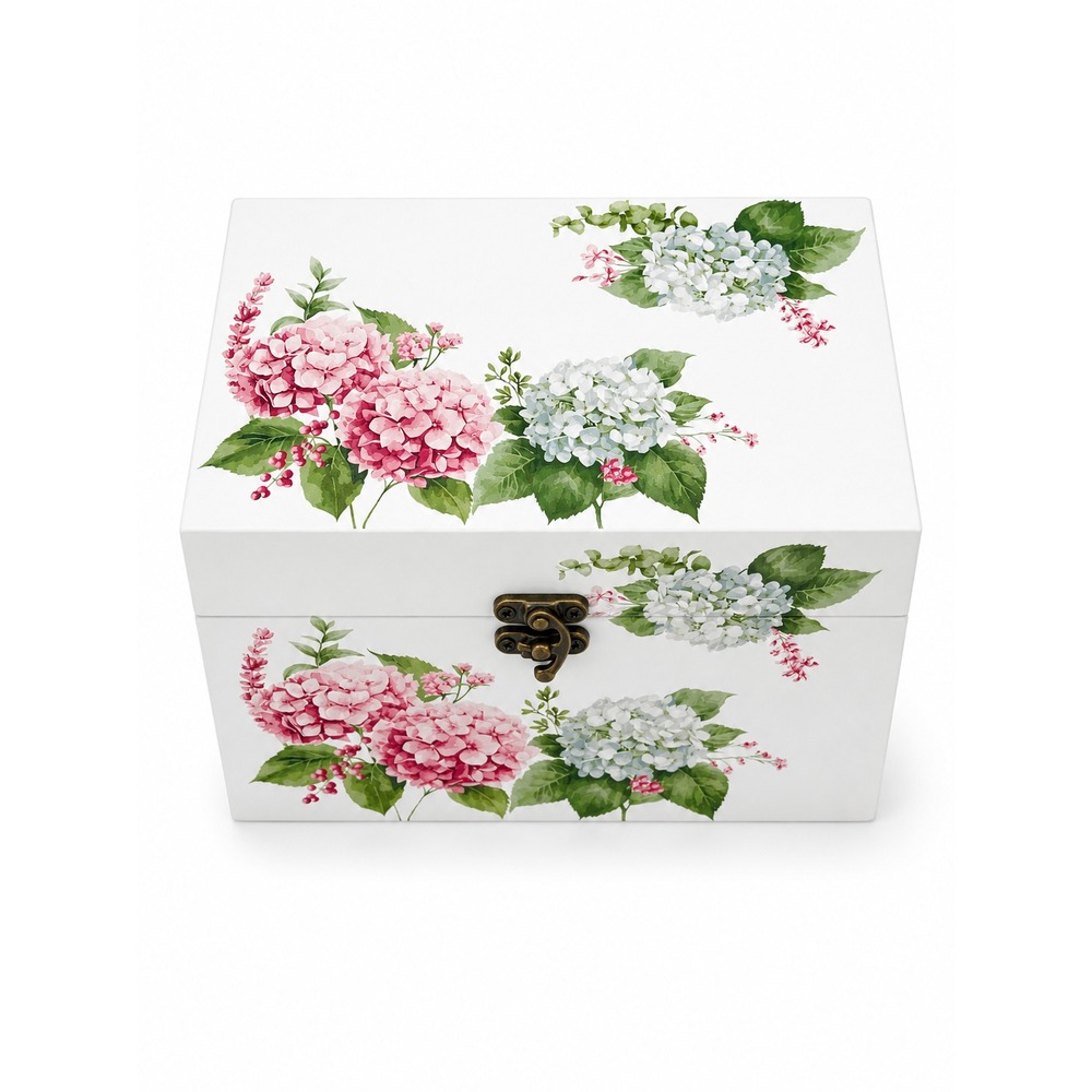 Temp-tations Wood Recipe Box Organizer with Recipe Cards Pink Hydrangea NEW